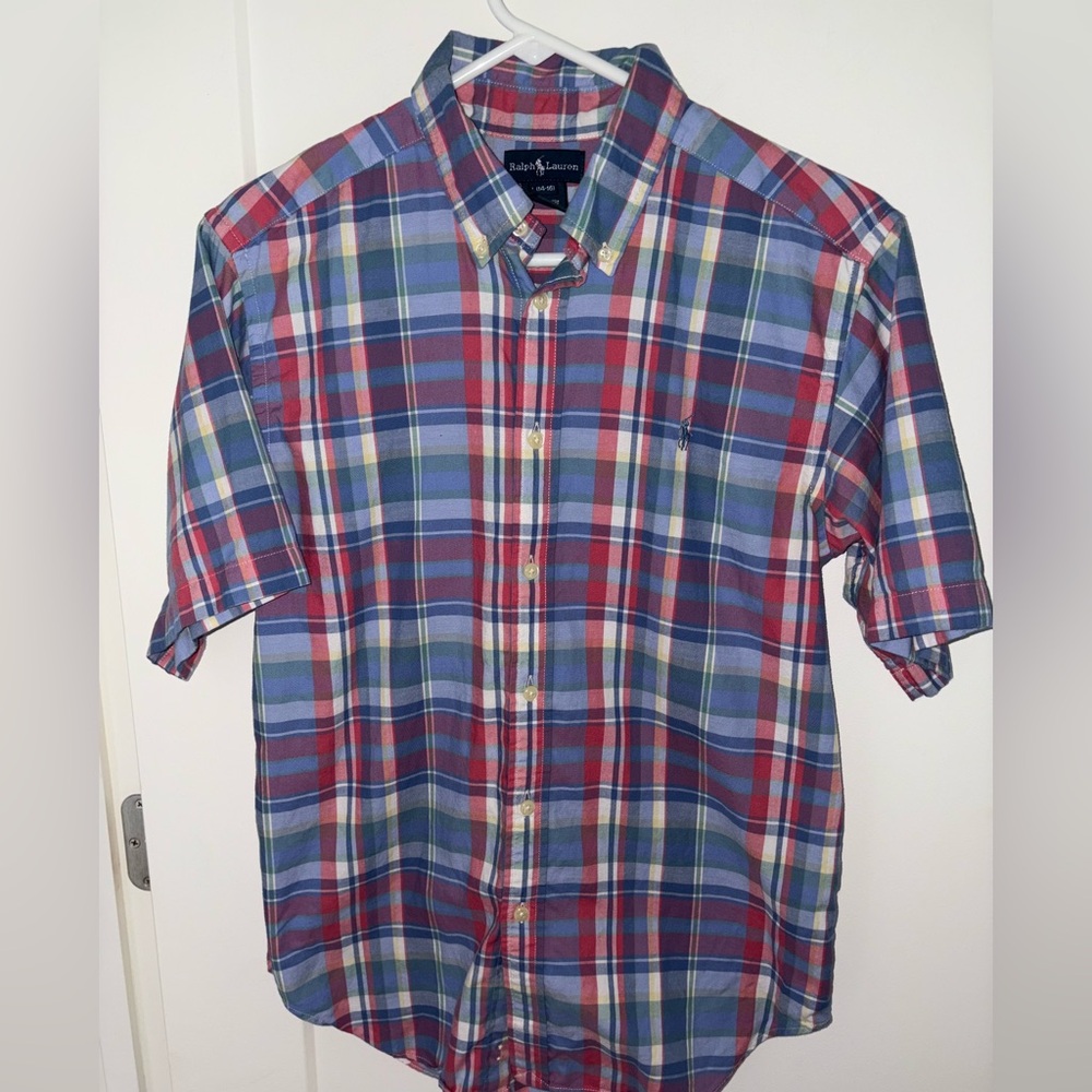 Ralph Lauren plaid short sleeve shirt boy's sz L 14-16  EUC LN